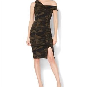 New York and company one shoulder sheath dress